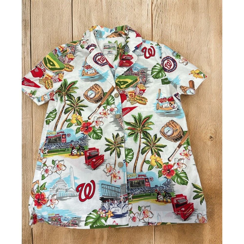 Reyn Spooner Washington Nationals Ladies XS Hawaiian Shirt Button Up 100% Cotton